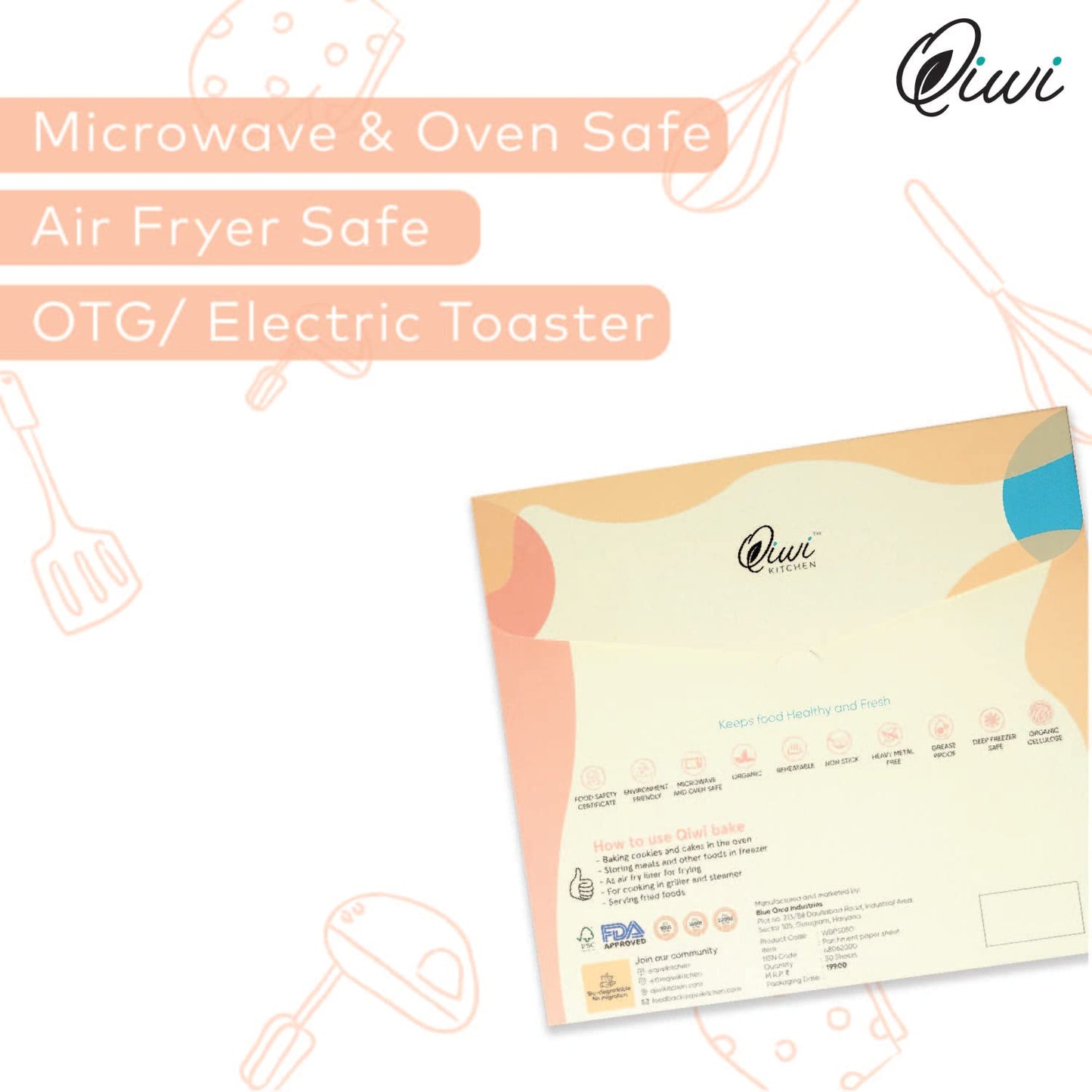 Qiwi Baking Paper - 50 Sheets  White, 10 x 11  Microwave, Air Fryer Safe  Non Stick, Reusable, Multipurpose Baking Sheet  Butter Paper Sheet  FDA Approved  Certified Food Grade Parchment Paper