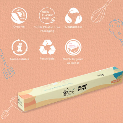 Qiwi Baking Paper Roll | White, 11" x 5 Metre | Microwave, Air Fryer Safe | Non Stick, Reusable, Multipurpose Baking Sheet | Butter Paper Roll | FDA Approved | Certified Food Grade Parchment Paper
