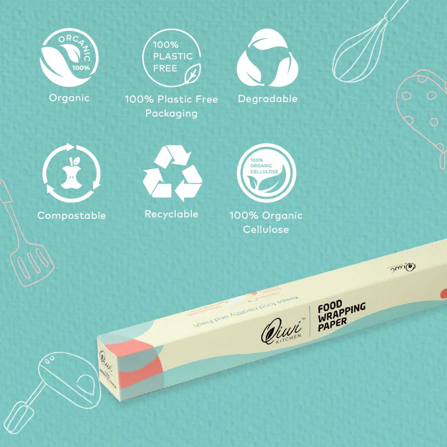 Qiwi Food Wrapping Paper Roll, 11" x 10 Metre | Microwave Safe | Multipurpose Food Wrapping Paper for Lunch Box, Tiffin Box, Daily Use, Food Storage | FDA Approved | Certified Food Grade Paper