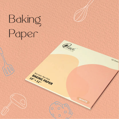 Qiwi Baking Paper - 50 Sheets  White, 10 x 11  Microwave, Air Fryer Safe  Non Stick, Reusable, Multipurpose Baking Sheet  Butter Paper Sheet  FDA Approved  Certified Food Grade Parchment Paper