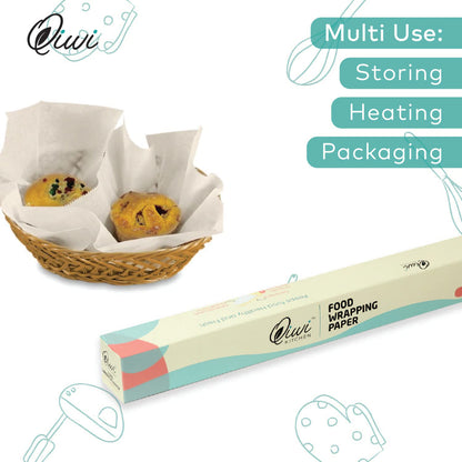 Qiwi Food Wrapping Paper Roll, 11" x 10 Metre | Microwave Safe | Multipurpose Food Wrapping Paper for Lunch Box, Tiffin Box, Daily Use, Food Storage | FDA Approved | Certified Food Grade Paper
