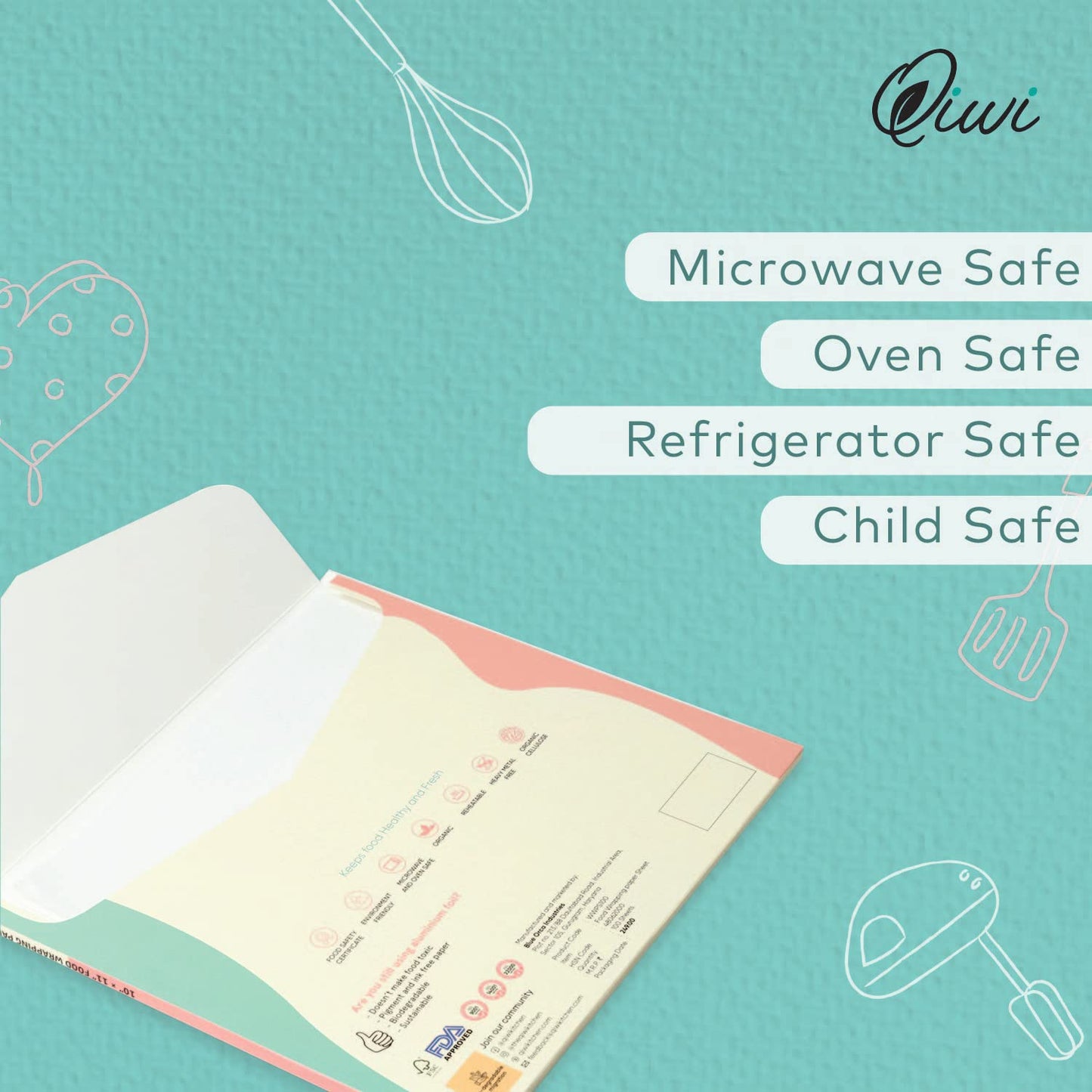 Qiwi Food Wrapping Paper - 100 Sheets | White, 10" x 11" | Microwave Safe | Multipurpose Food Wrapping Paper for Lunch Box, Tiffin Box, Food Storage | FDA Approved | Certified Food Grade Paper