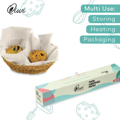 Qiwi Food Wrapping Paper Roll, Pack of 2 (11" x 20 Metre Each) | Microwave Safe | Multipurpose Food Wrapping Paper for Lunch Box, Tiffin Box, Food Storage | FDA Approved | Certified Food Grade Paper