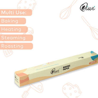 Qiwi Baking Paper Roll - Pack of 2 | White, 11" x 20 Metre | Microwave, Air Fryer Safe | Non Stick, Reusable, Multipurpose Baking Sheet | Butter Paper Roll | FDA Approved | Parchment Paper