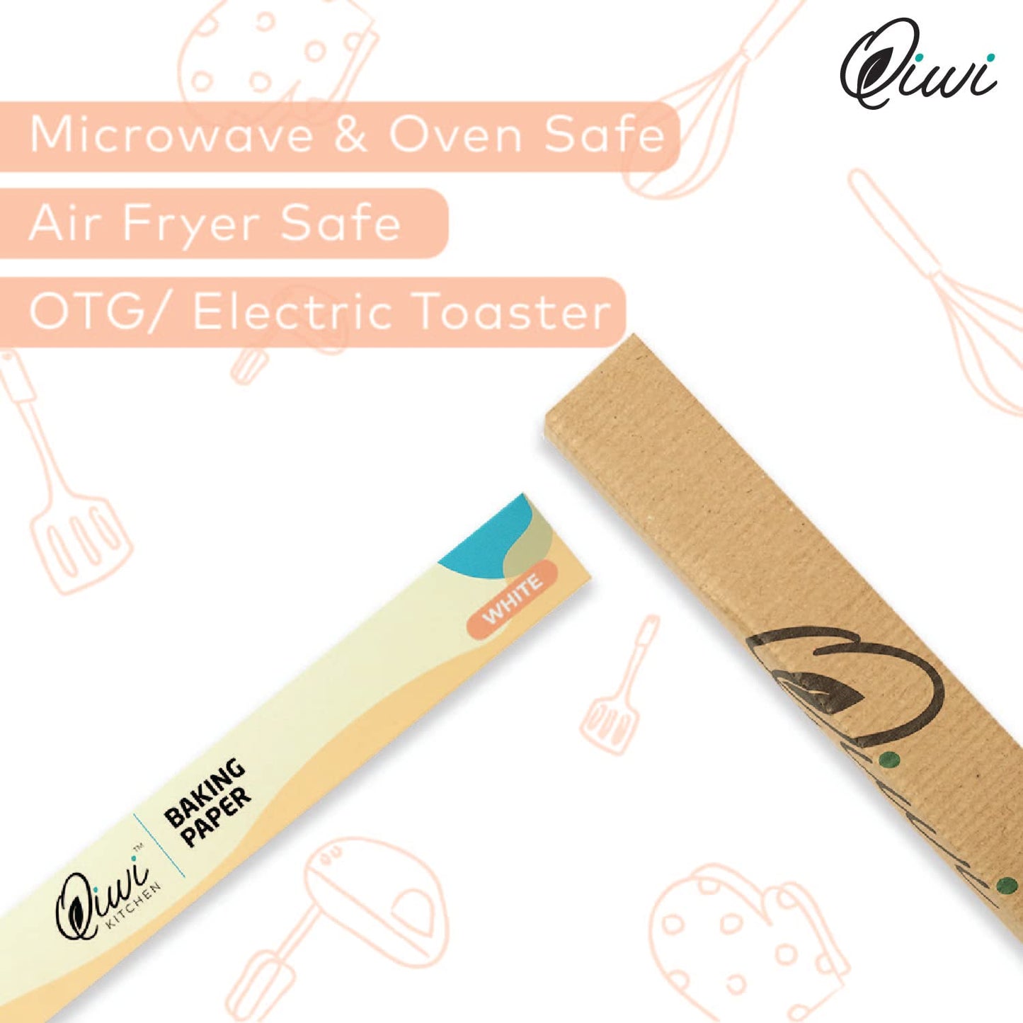 Qiwi Baking Paper Roll | White, 11" x 5 Metre | Microwave, Air Fryer Safe | Non Stick, Reusable, Multipurpose Baking Sheet | Butter Paper Roll | FDA Approved | Certified Food Grade Parchment Paper